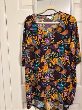 Vibrant Floral & Geometric Print Tunic - Mustard, Teal, Purple Oversized XL
